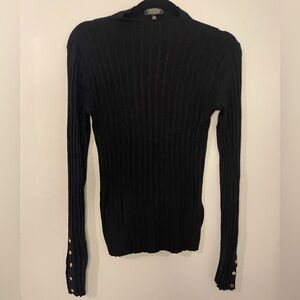 Topshop Black Ribbed Sweater with Gold Button Accents